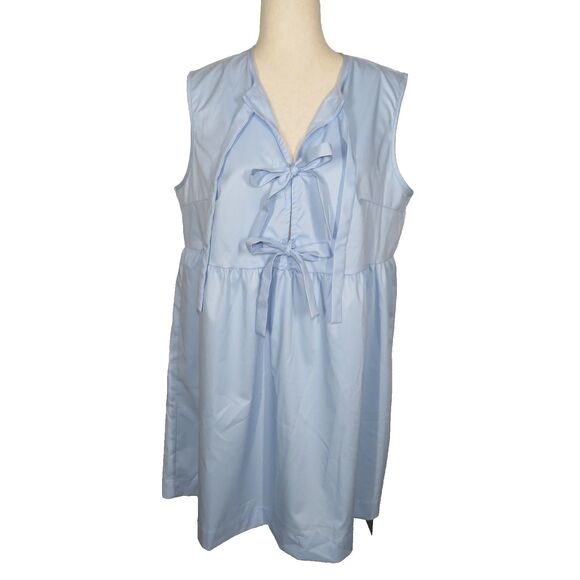 Halara Blue Lightweight Sleeveless Tie Front Babydoll Mini Dress Size Large - Picture 2 of 7